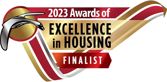 Award badge for housing excellence 2023.