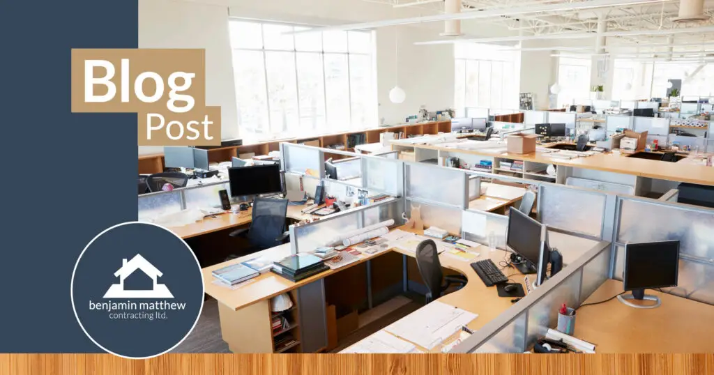 Branded graphic that displays a busy office space.